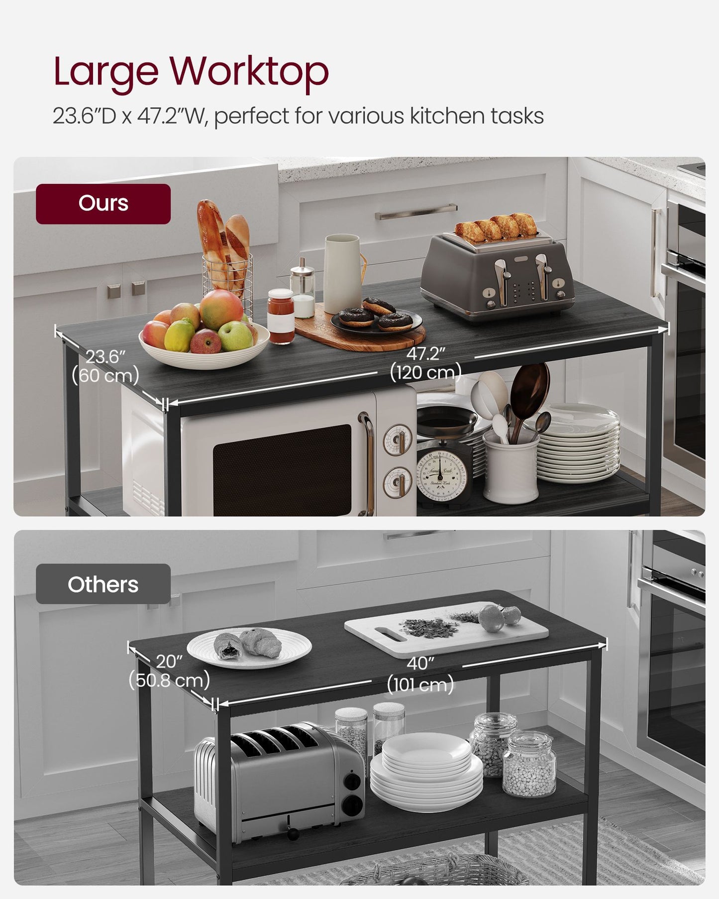 47.2 Inches Kitchen Shelf with Large Worktop