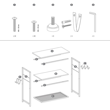 Bakers Rack with 3 Open Shelves and Metal Frame