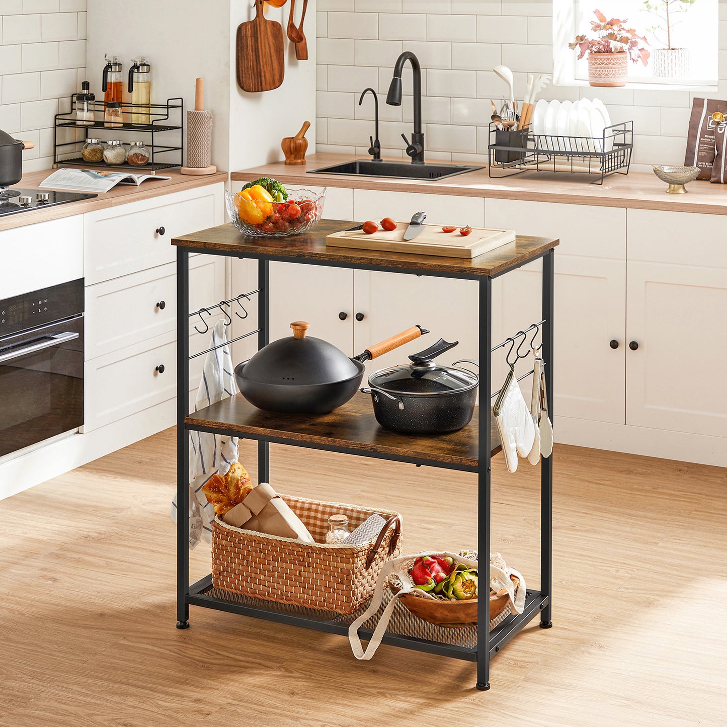 Bakers Rack with 3 Open Shelves and Metal Frame