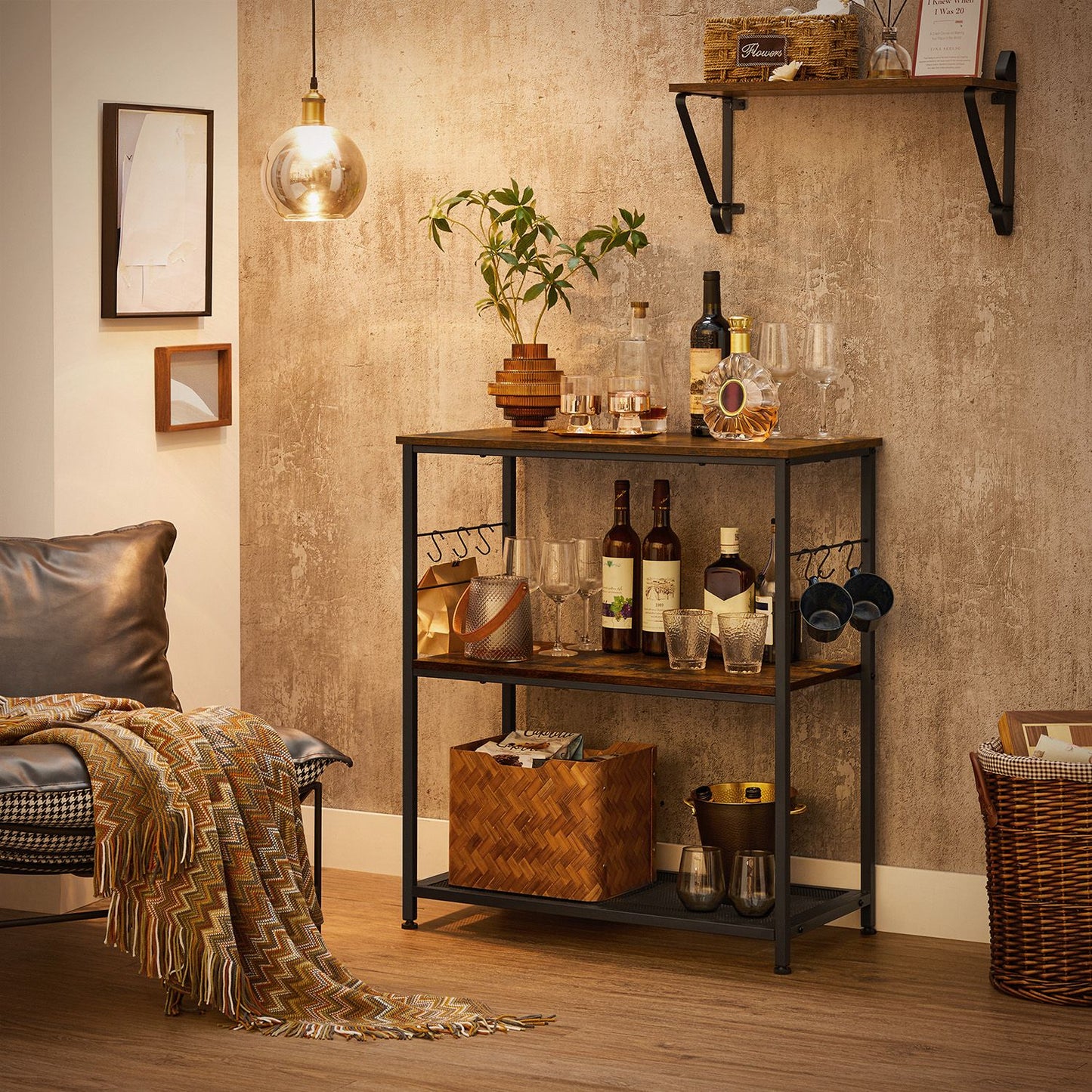 Bakers Rack with 3 Open Shelves and Metal Frame