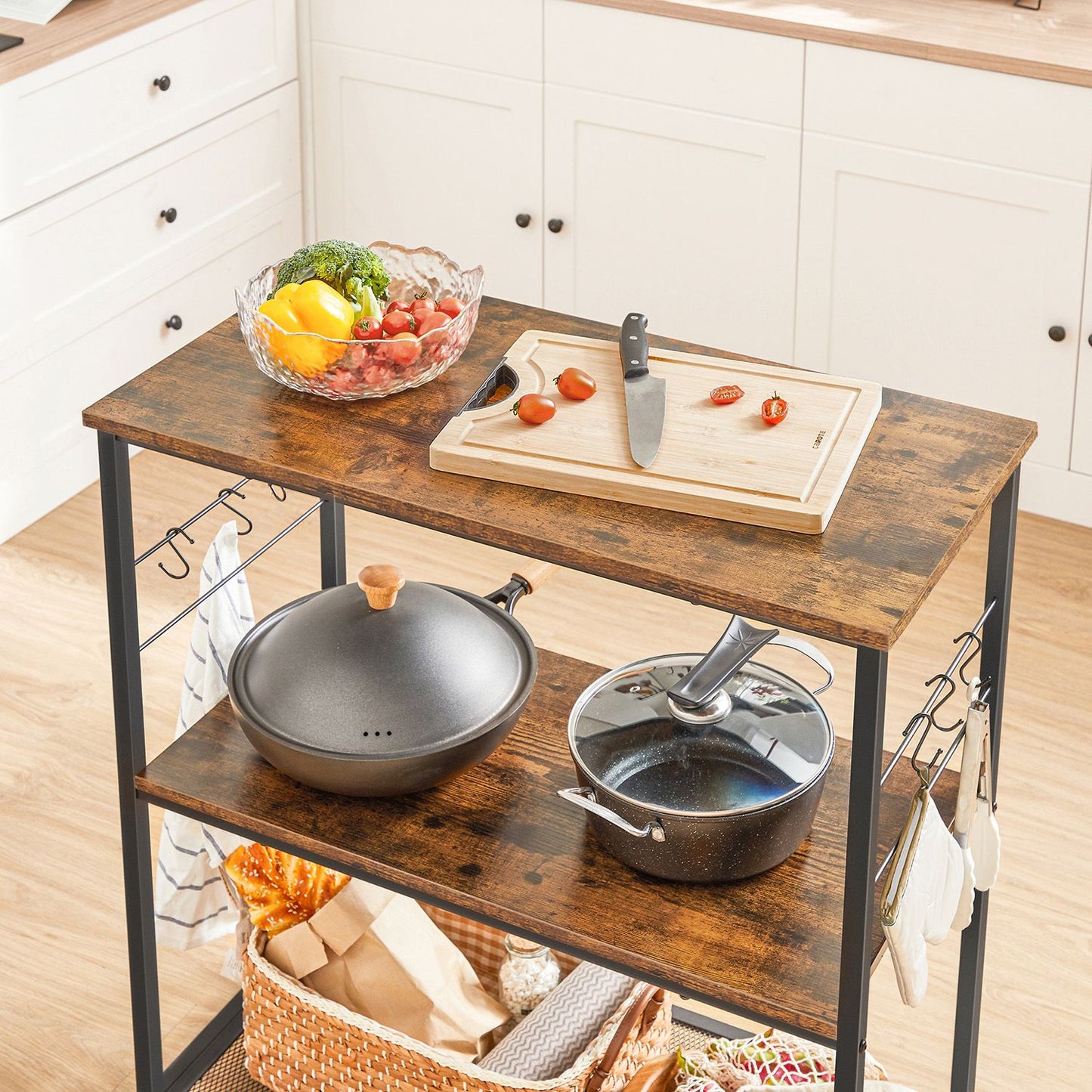 Bakers Rack with 3 Open Shelves and Metal Frame