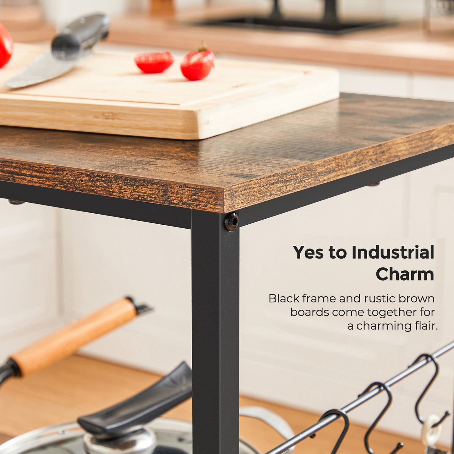 Bakers Rack with 3 Open Shelves and Metal Frame