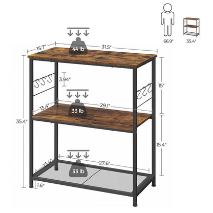 Bakers Rack with 3 Open Shelves and Metal Frame