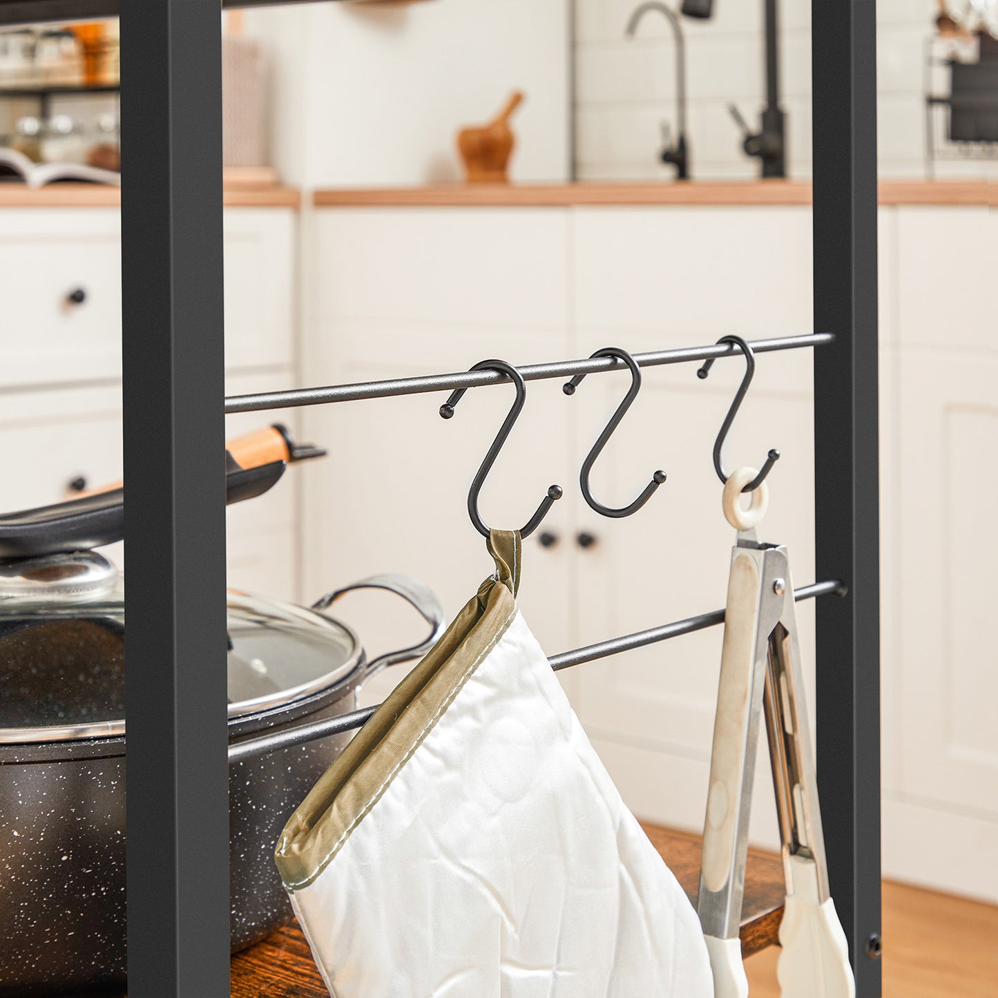 Bakers Rack with 3 Open Shelves and Metal Frame