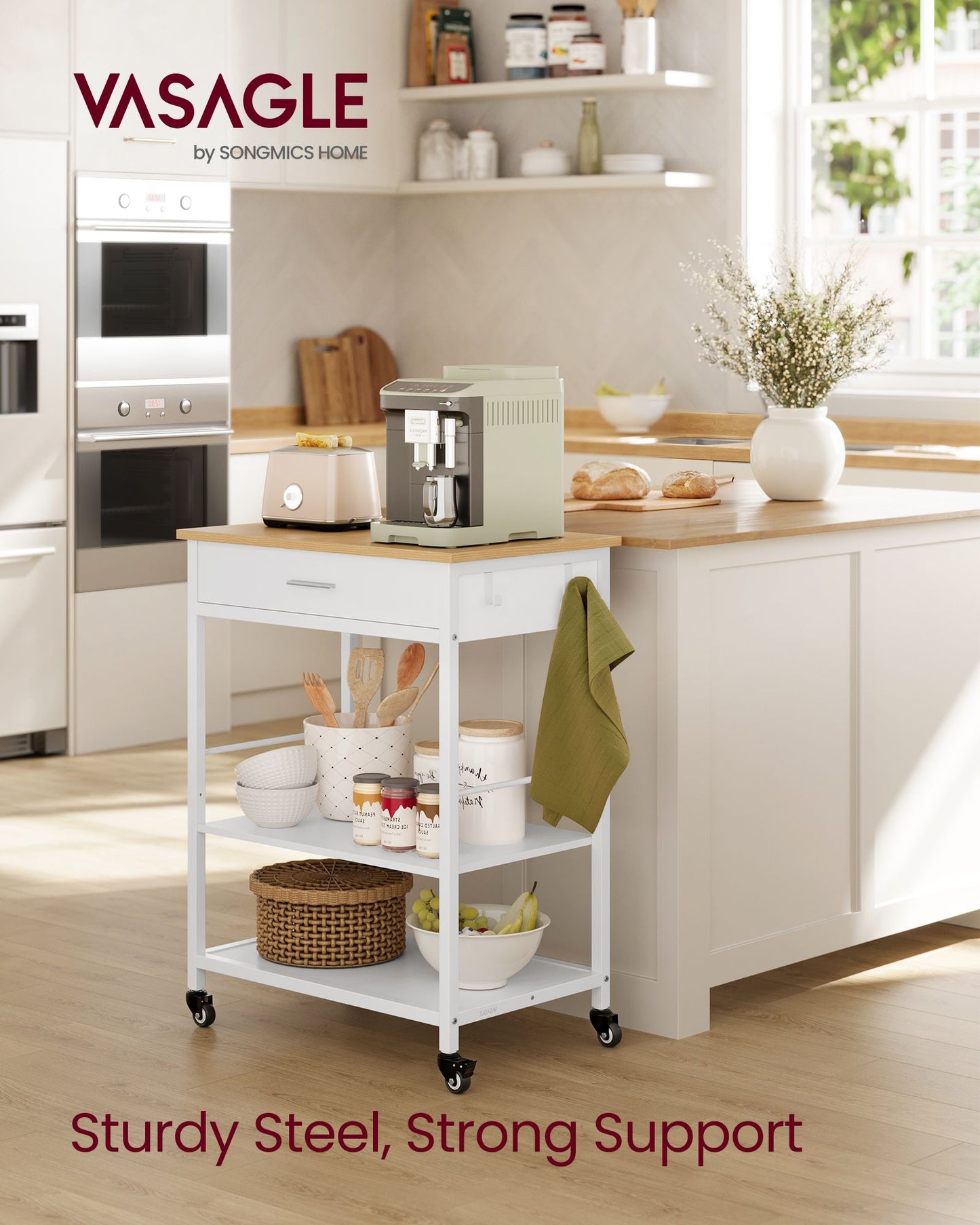Kitchen Rolling Island, Mobile Kitchen Cart with Storage on Wheels