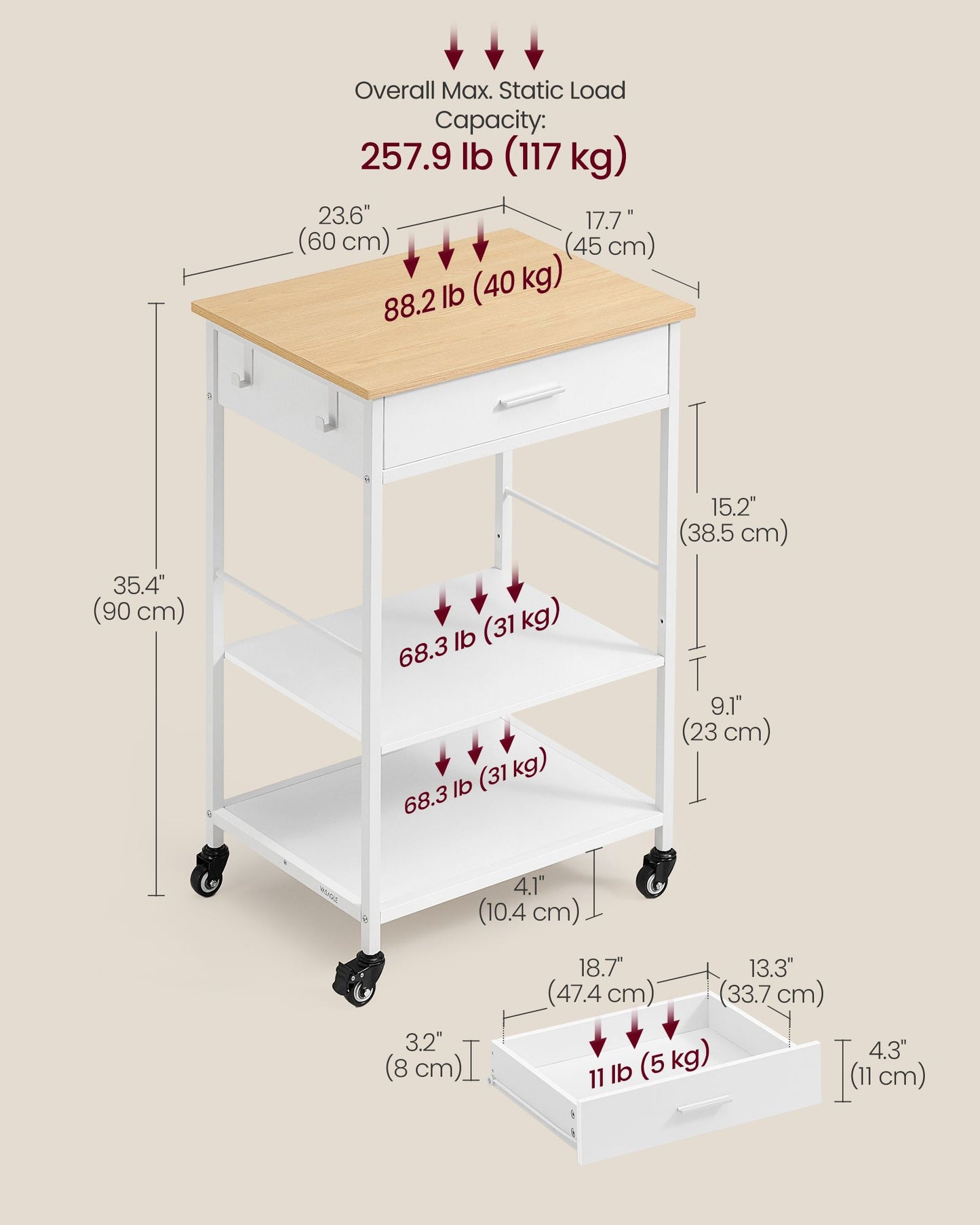 Kitchen Rolling Island, Mobile Kitchen Cart with Storage on Wheels