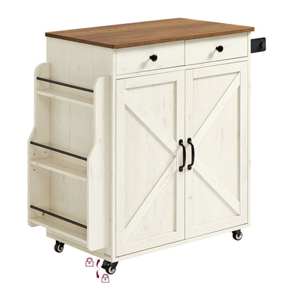 Mobile Kitchen Island, Portable Island with Spice Rack, Mobile Cart with Storage Cabinet