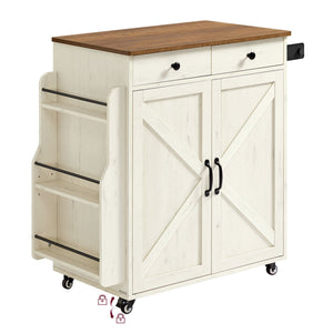 Mobile Kitchen Island, Portable Island with Spice Rack, Mobile Cart with Storage Cabinet