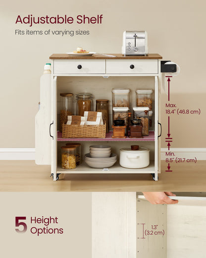 Mobile Kitchen Island, Portable Island with Spice Rack, Mobile Cart with Storage Cabinet