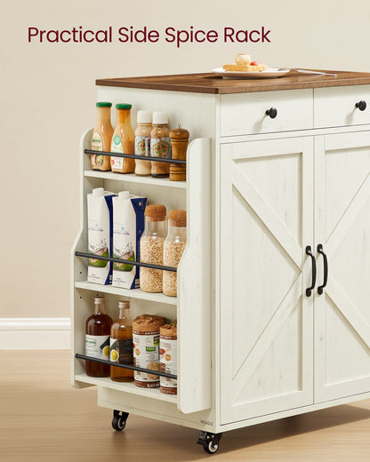 Mobile Kitchen Island, Portable Island with Spice Rack, Mobile Cart with Storage Cabinet