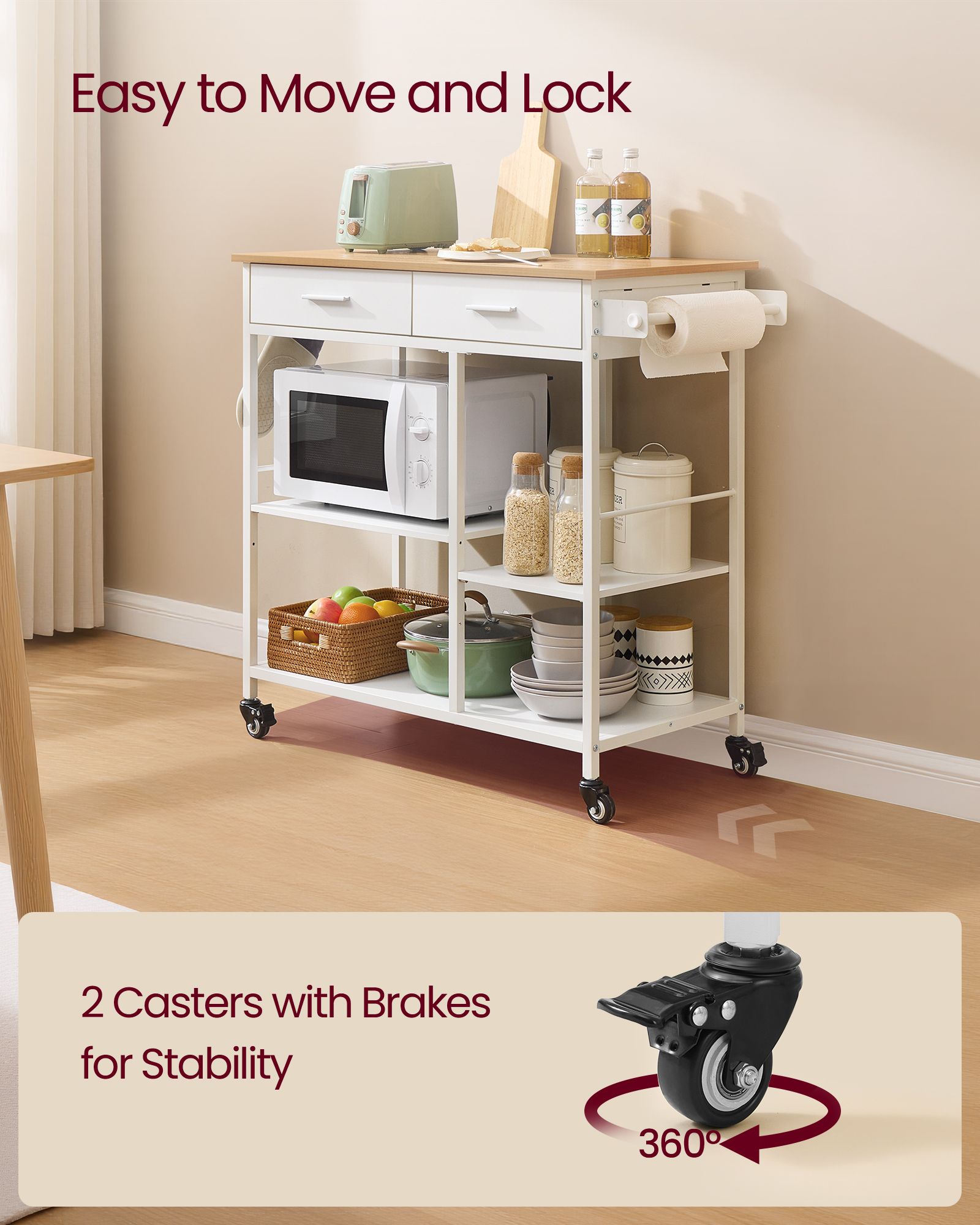 Kitchen Rolling Island, Mobile Kitchen Cart with Storage on Wheels