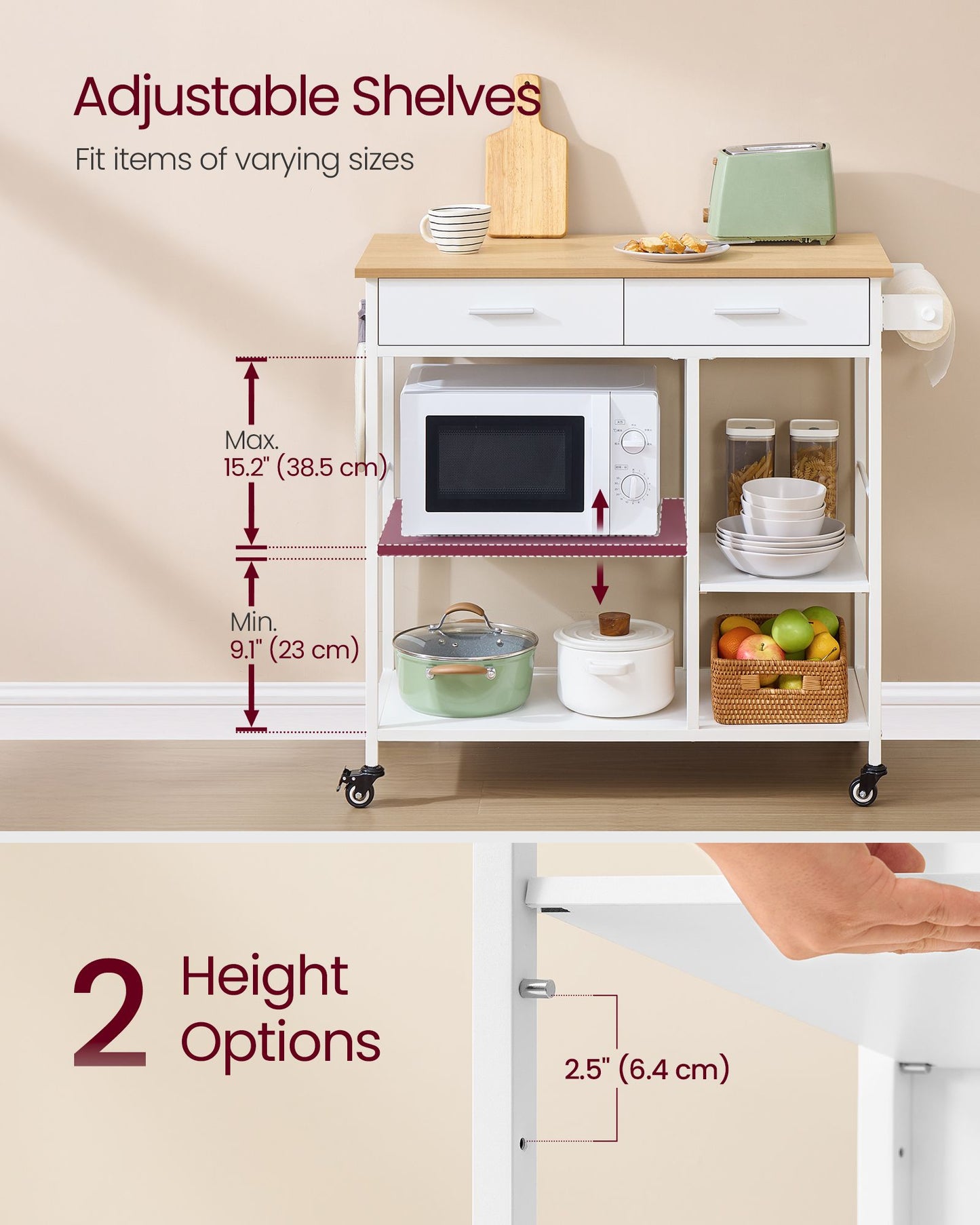 Kitchen Rolling Island, Mobile Kitchen Cart with Storage on Wheels