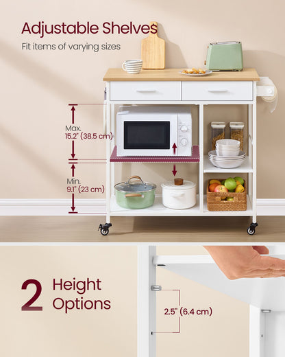 Kitchen Rolling Island, Mobile Kitchen Cart with Storage on Wheels
