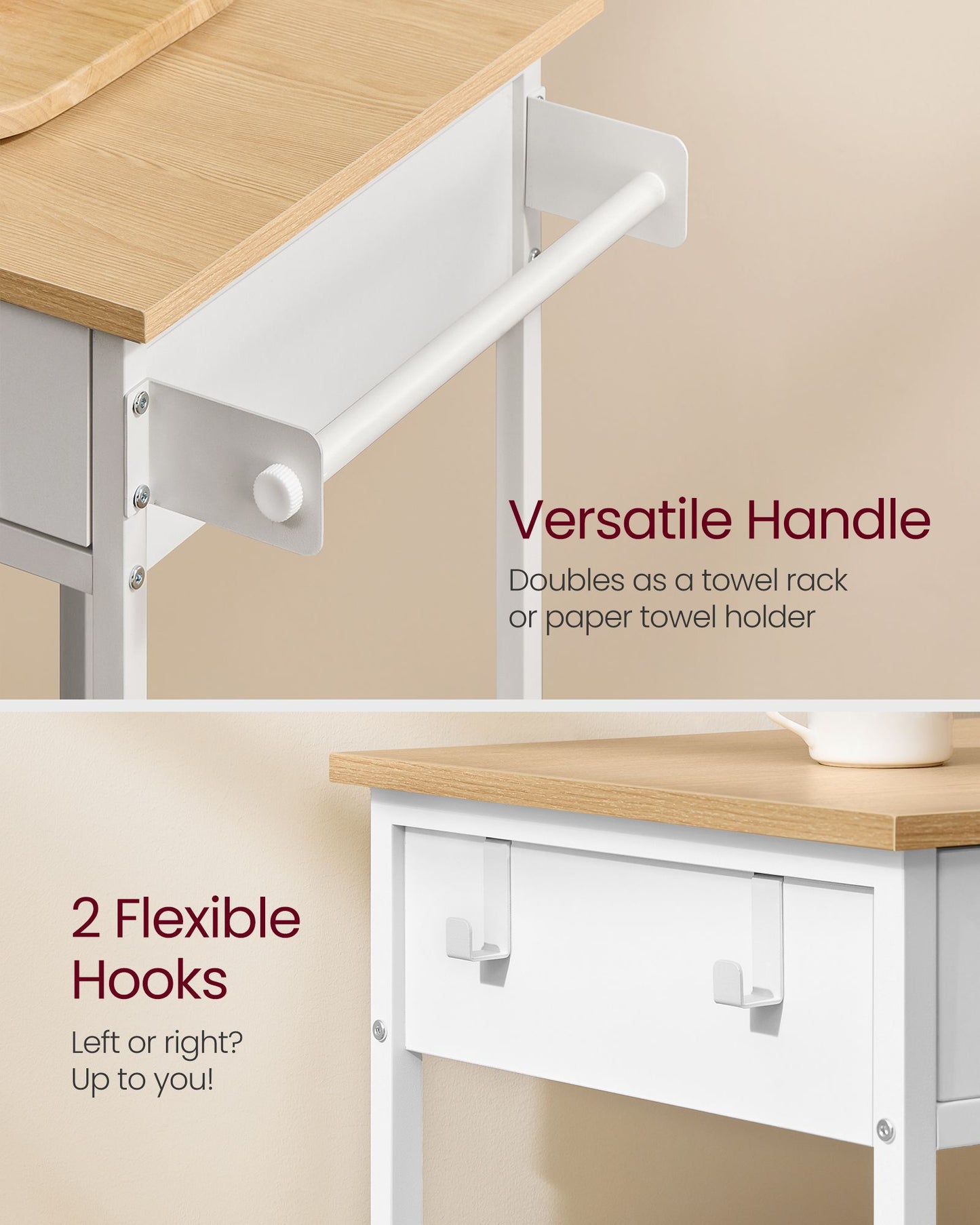 Kitchen Rolling Island, Mobile Kitchen Cart with Storage on Wheels