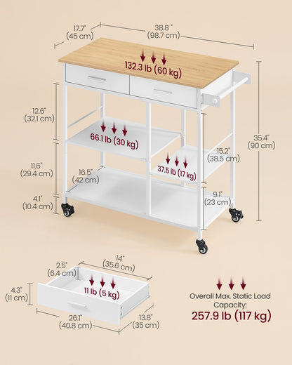 Kitchen Rolling Island, Mobile Kitchen Cart with Storage on Wheels
