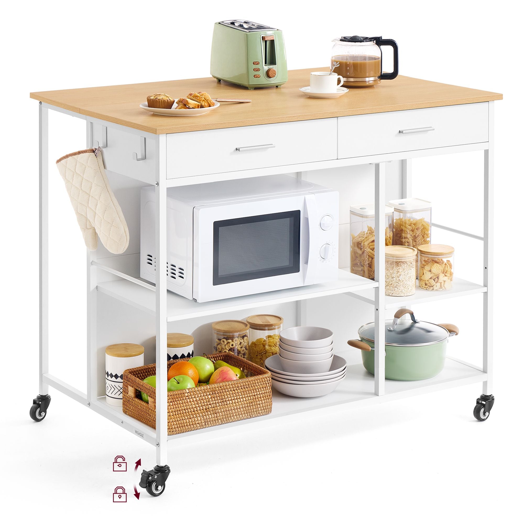 Kitchen Rolling Island, Mobile Kitchen Cart with Storage on Wheels