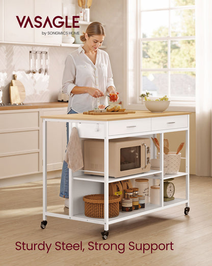 Kitchen Rolling Island, Mobile Kitchen Cart with Storage on Wheels