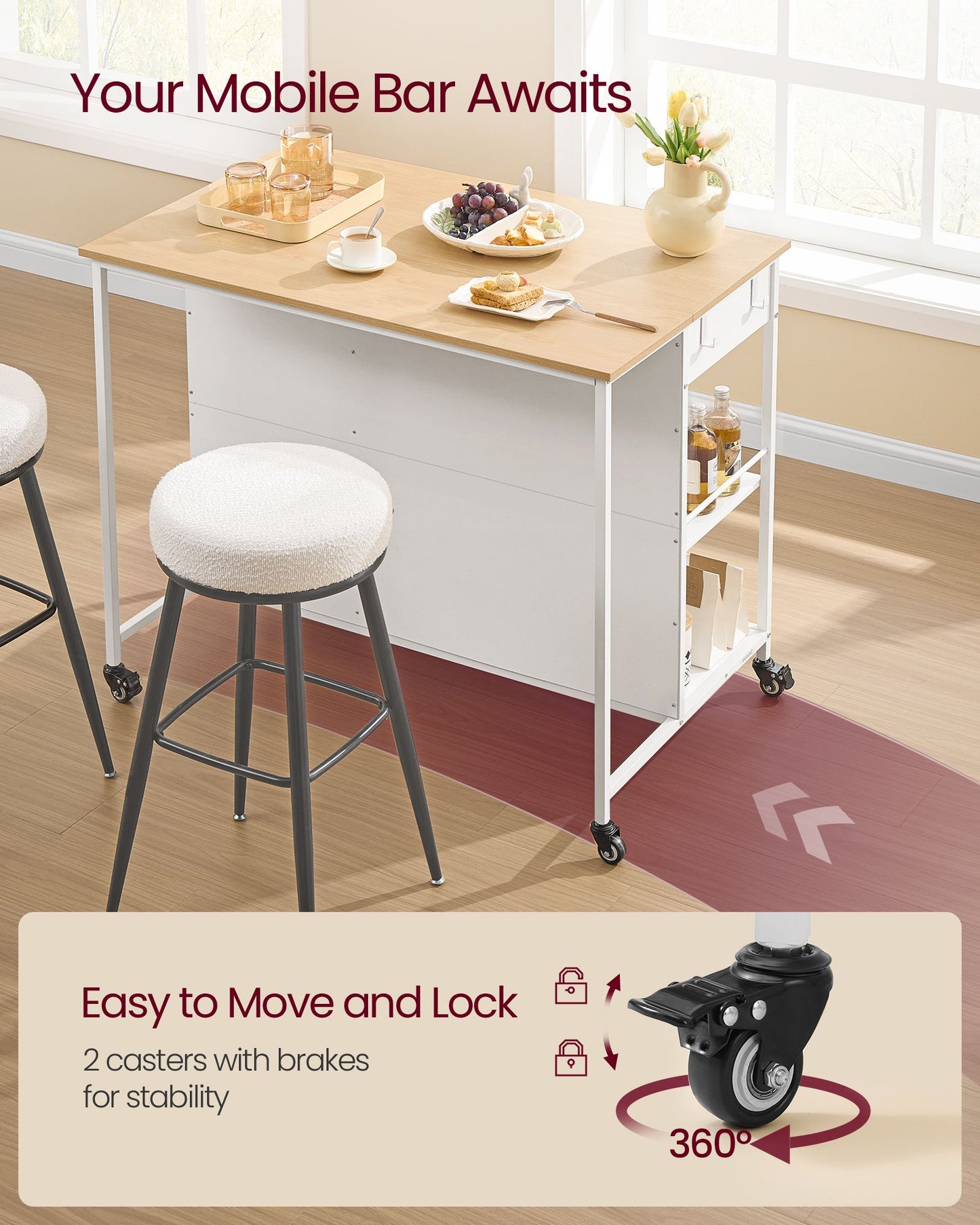 Kitchen Rolling Island, Mobile Kitchen Cart with Storage on Wheels