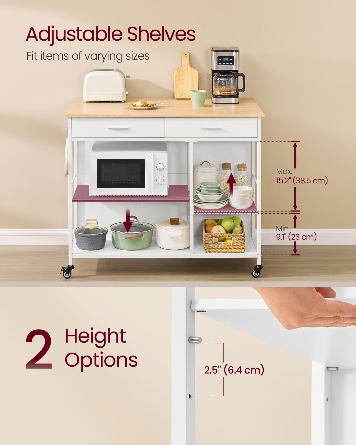 Kitchen Rolling Island, Mobile Kitchen Cart with Storage on Wheels
