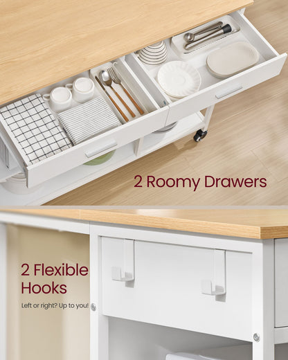 Kitchen Rolling Island, Mobile Kitchen Cart with Storage on Wheels