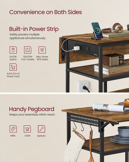 Kitchen Island with Drop Leaf, 47.2" Width Rolling Kitchen Cart with Power Strip, Extendable Worktop