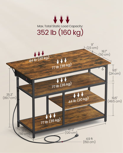 Kitchen Island with Drop Leaf, 47.2" Width Rolling Kitchen Cart with Power Strip, Extendable Worktop