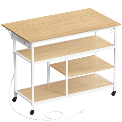 Kitchen Island with Drop Leaf, 47.2" Width Rolling Kitchen Cart with Power Strip, Extendable Worktop