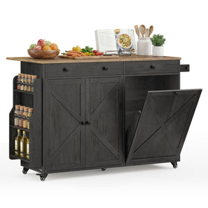 Mobile Kitchen Island with Trash Can Storage, Drop Leaf, Portable Island with Spice Rack - image 5