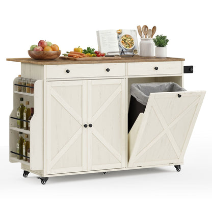Mobile Kitchen Island with Trash Can Storage, Drop Leaf, Portable Island with Spice Rack - image 6