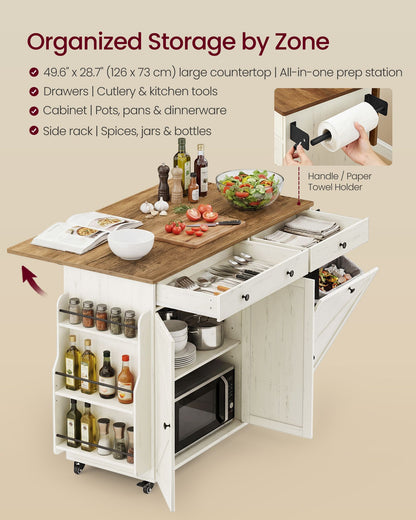 Mobile Kitchen Island with Trash Can Storage, Drop Leaf, Portable Island with Spice Rack - image 4