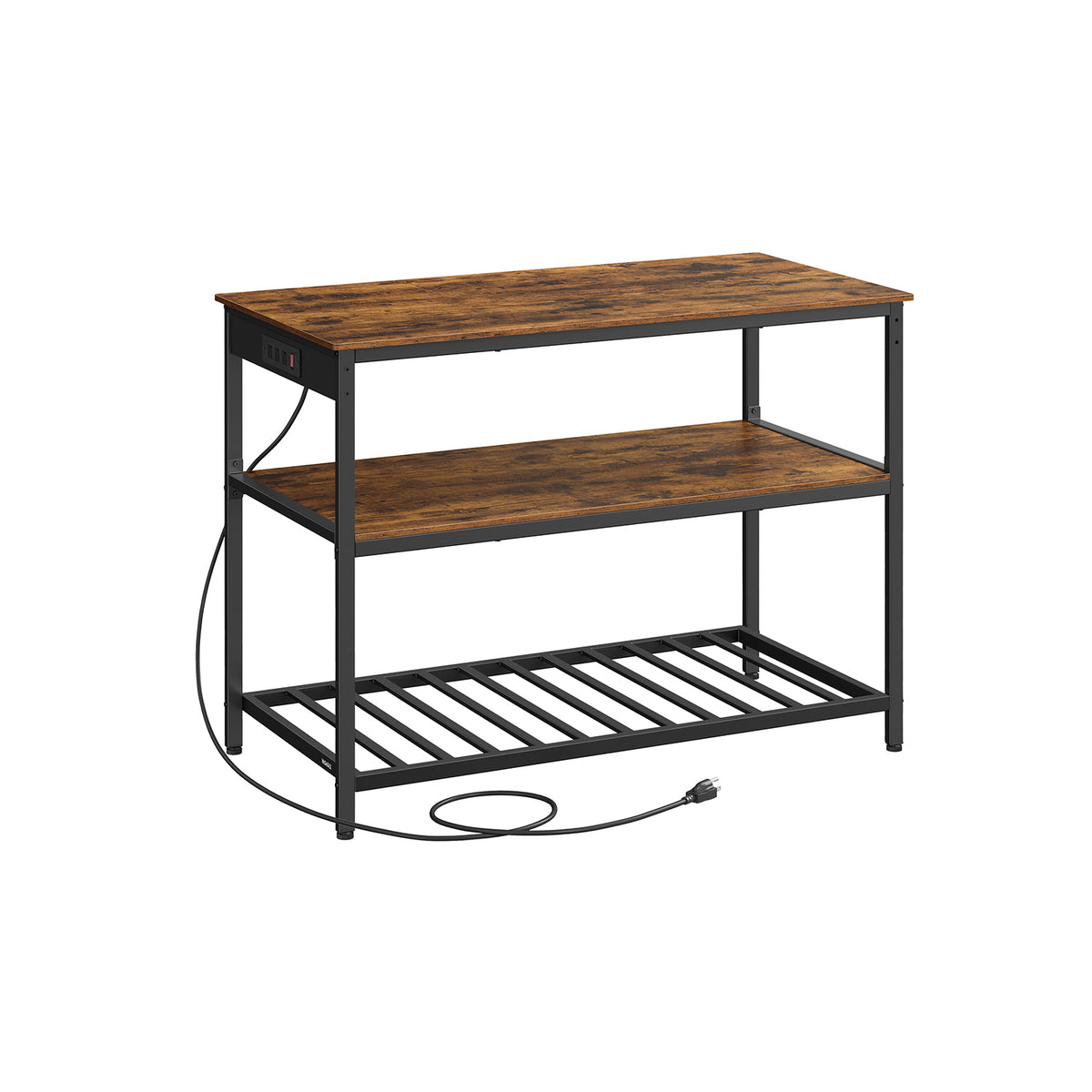 Kitchen Island with 3 Shelves and Power Strip