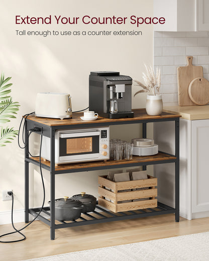 Kitchen Island with 3 Shelves and Power Strip