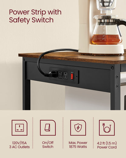 Kitchen Island with 3 Shelves and Power Strip