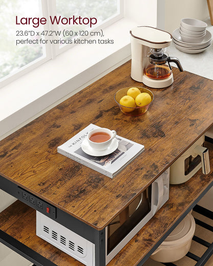Kitchen Island with 3 Shelves and Power Strip