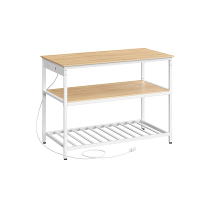 Kitchen Island with 3 Shelves and Power Strip