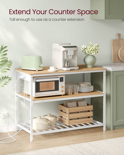 Kitchen Island with 3 Shelves and Power Strip