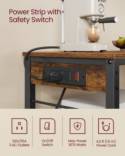 Metal kitchen island with power outlet and hooks - image 4