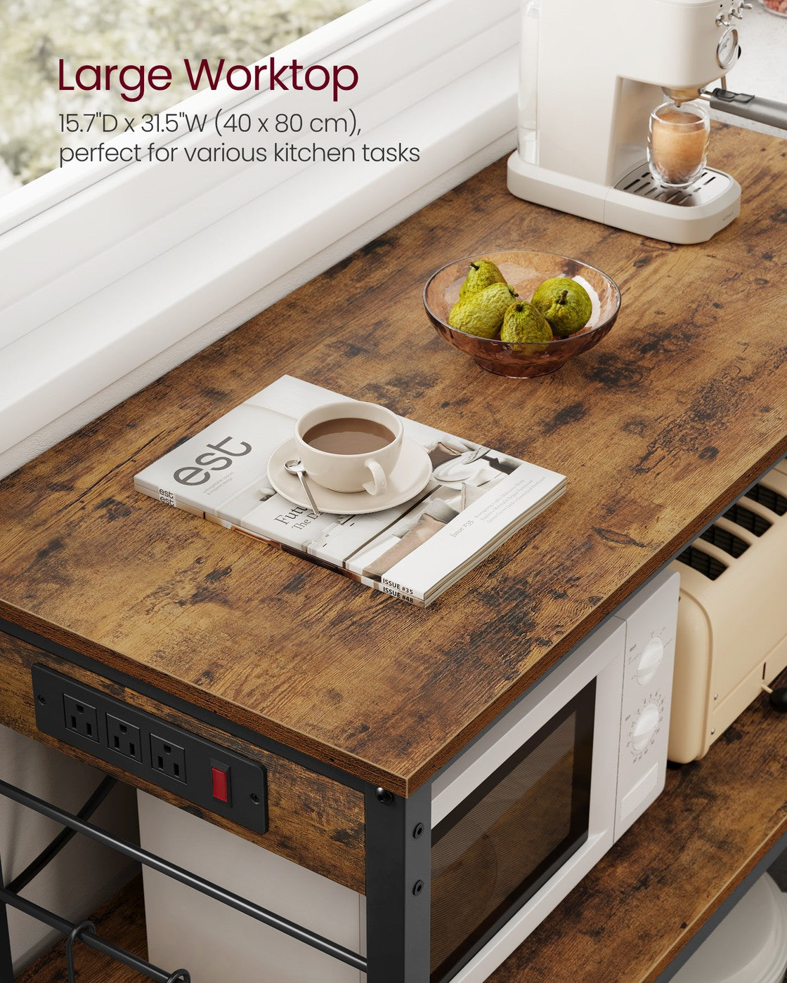 Metal kitchen island with power outlet and hooks - image 5