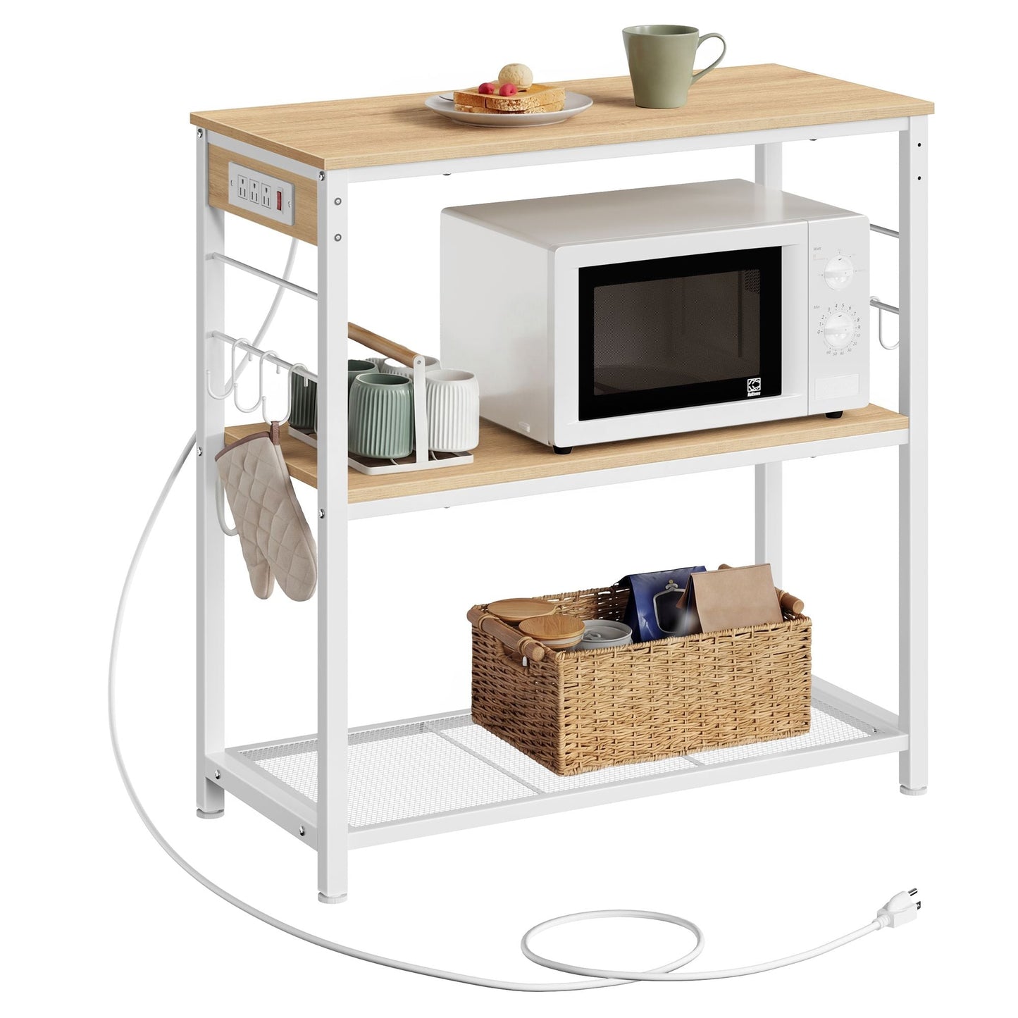 Metal kitchen island with power outlet and hooks - image 14