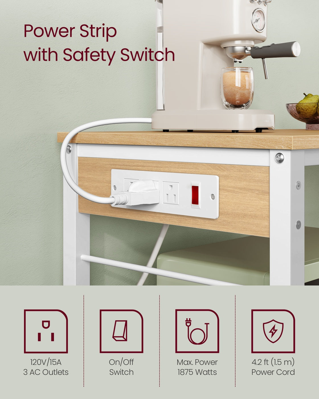Metal kitchen island with power outlet and hooks - image 10