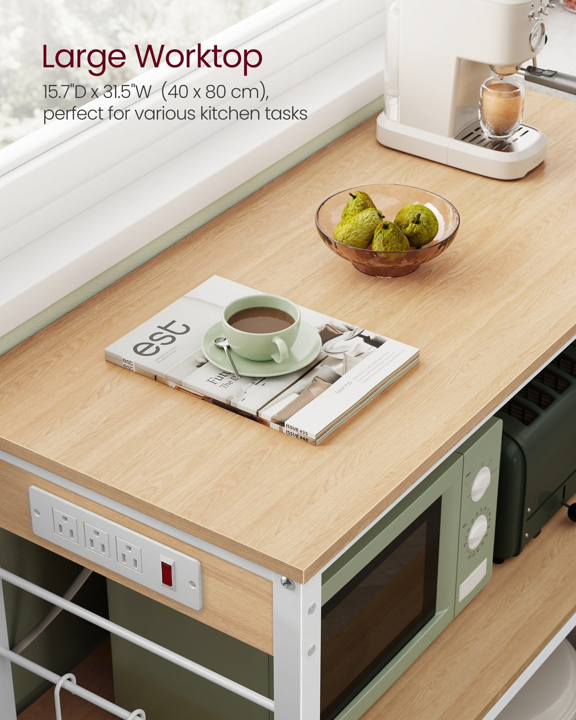 Metal kitchen island with power outlet and hooks - image 11