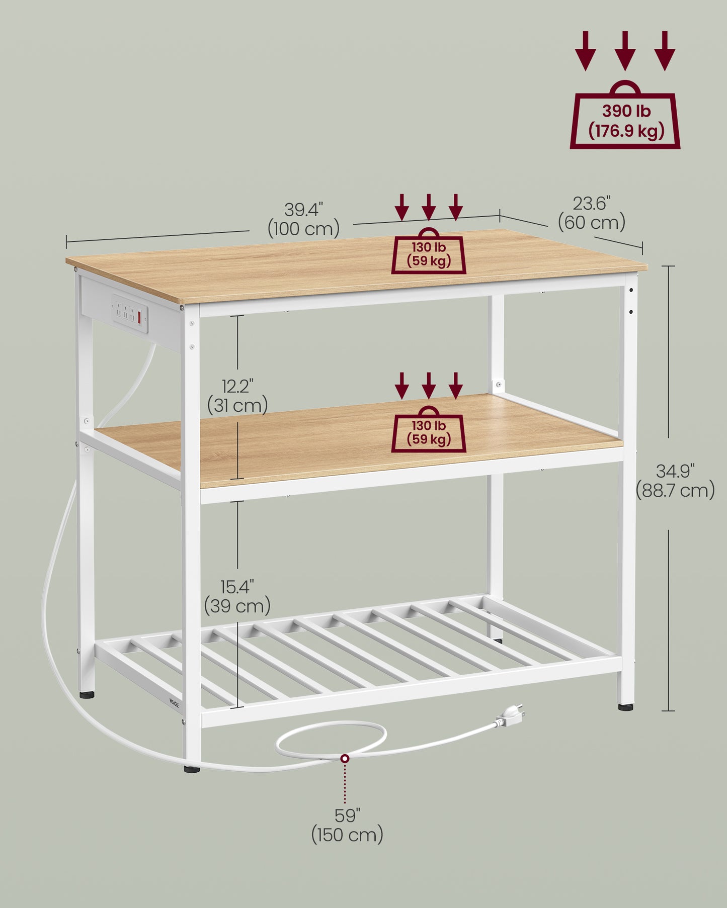 Kitchen Island with 3 Shelves