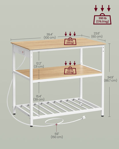 Kitchen Island with 3 Shelves