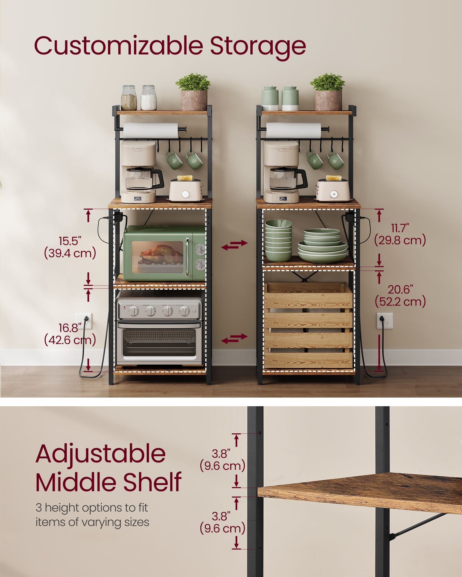 Kitchen Bakers Rack with Power Outlet - Cloud White - image 4