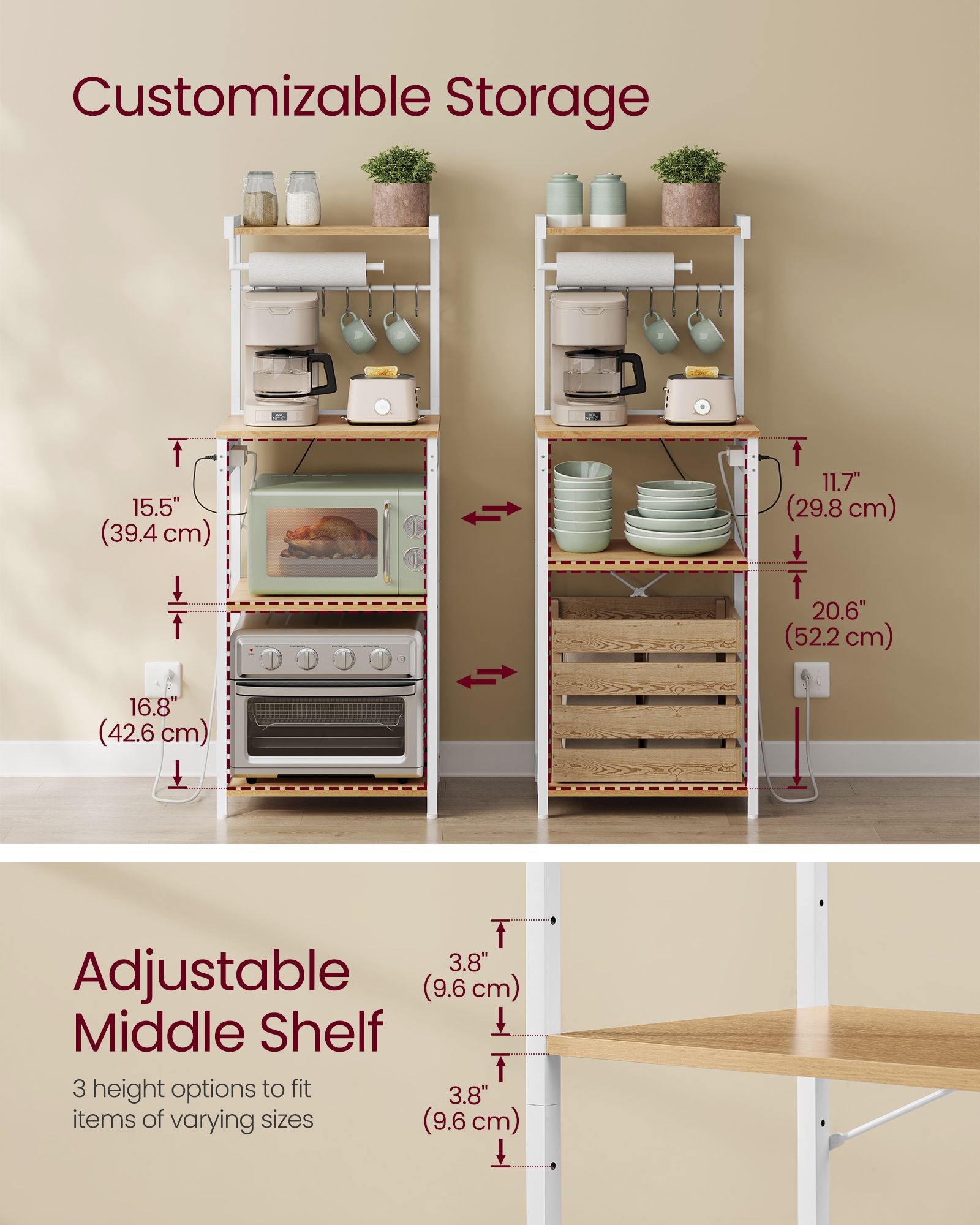 Kitchen Bakers Rack with Power Outlet - Cloud White - image 9