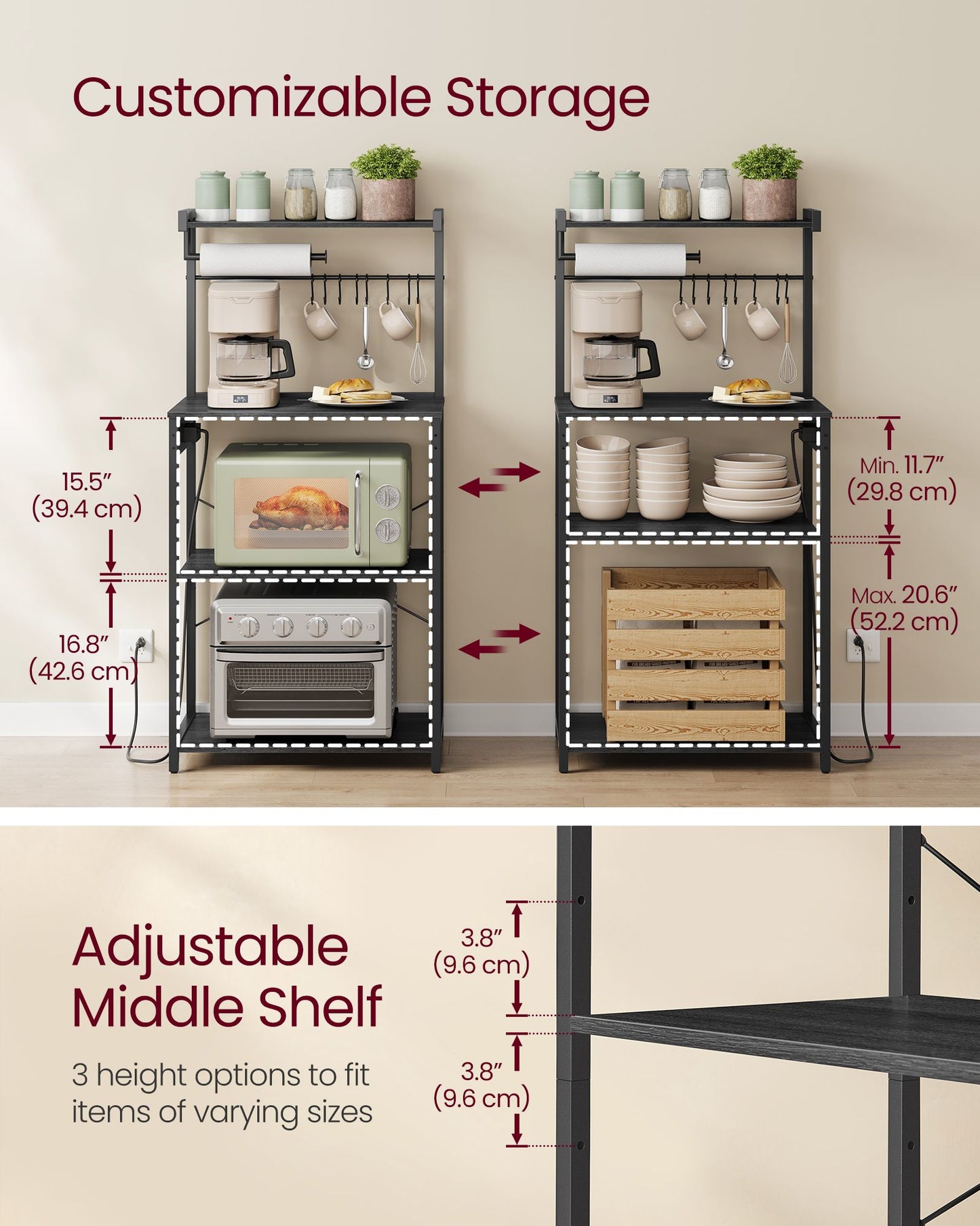 BARNET Collection - Kitchen Bakers Rack with Power Outlet - image 4