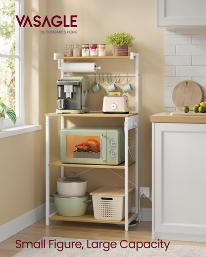 4-Tier Kitchen Bakers Rack with Power Outlet with 8 S Hooks Golden Oak and Cloud White - image 2