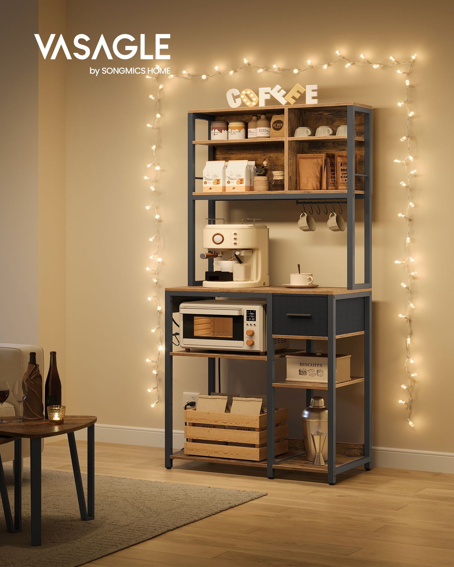 Bakers Rack with Charging Station