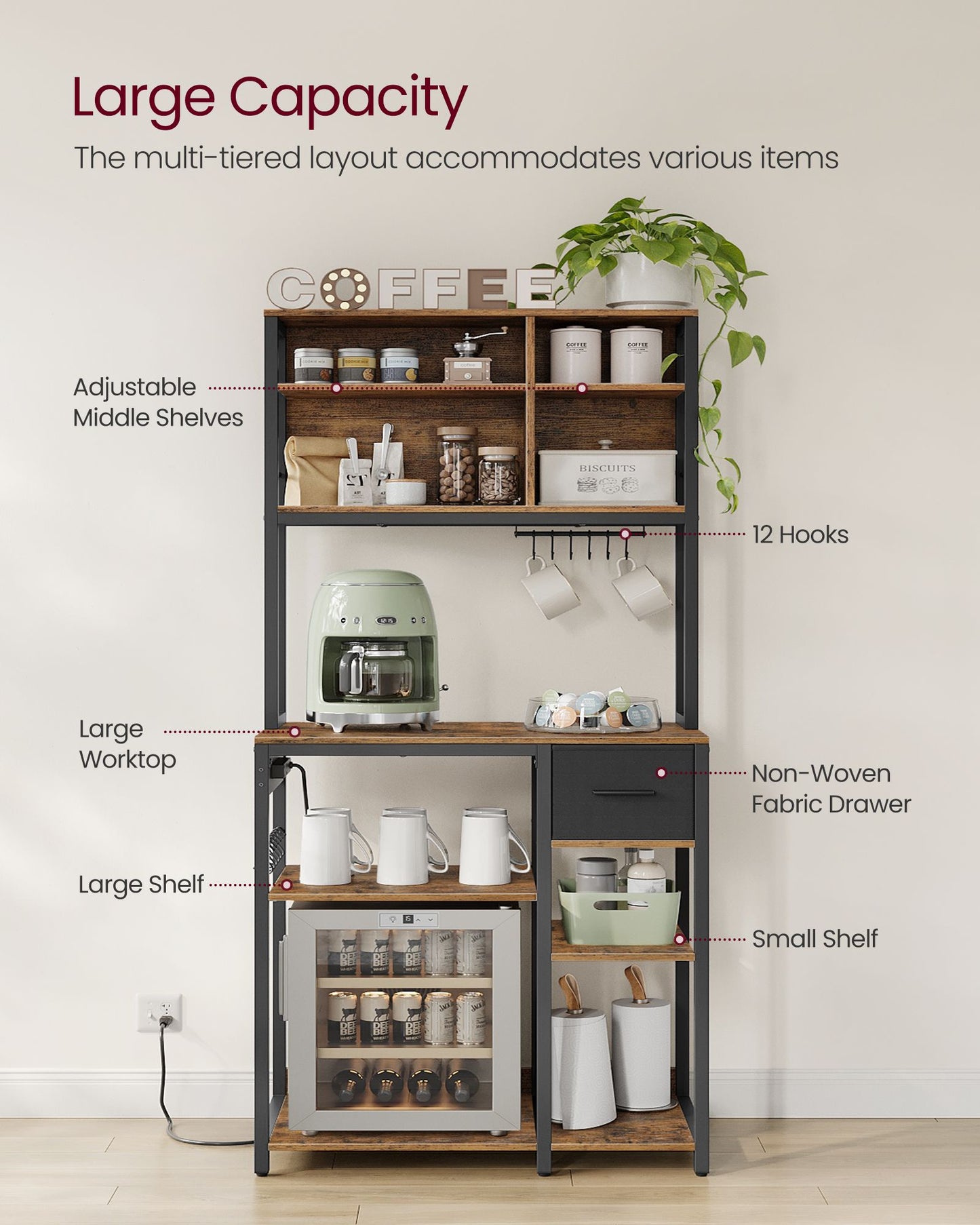 Bakers Rack with Charging Station