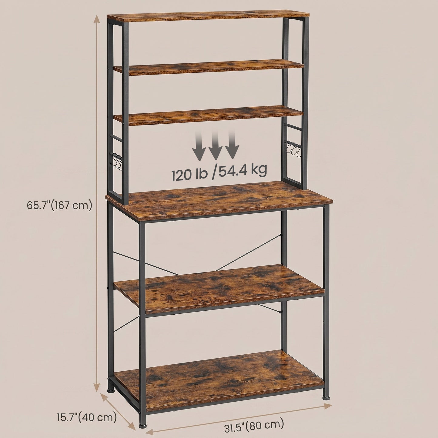 Industrial-Style Kitchen Storage Unit, 40 x 60 x 167 cm, Brown - image 10